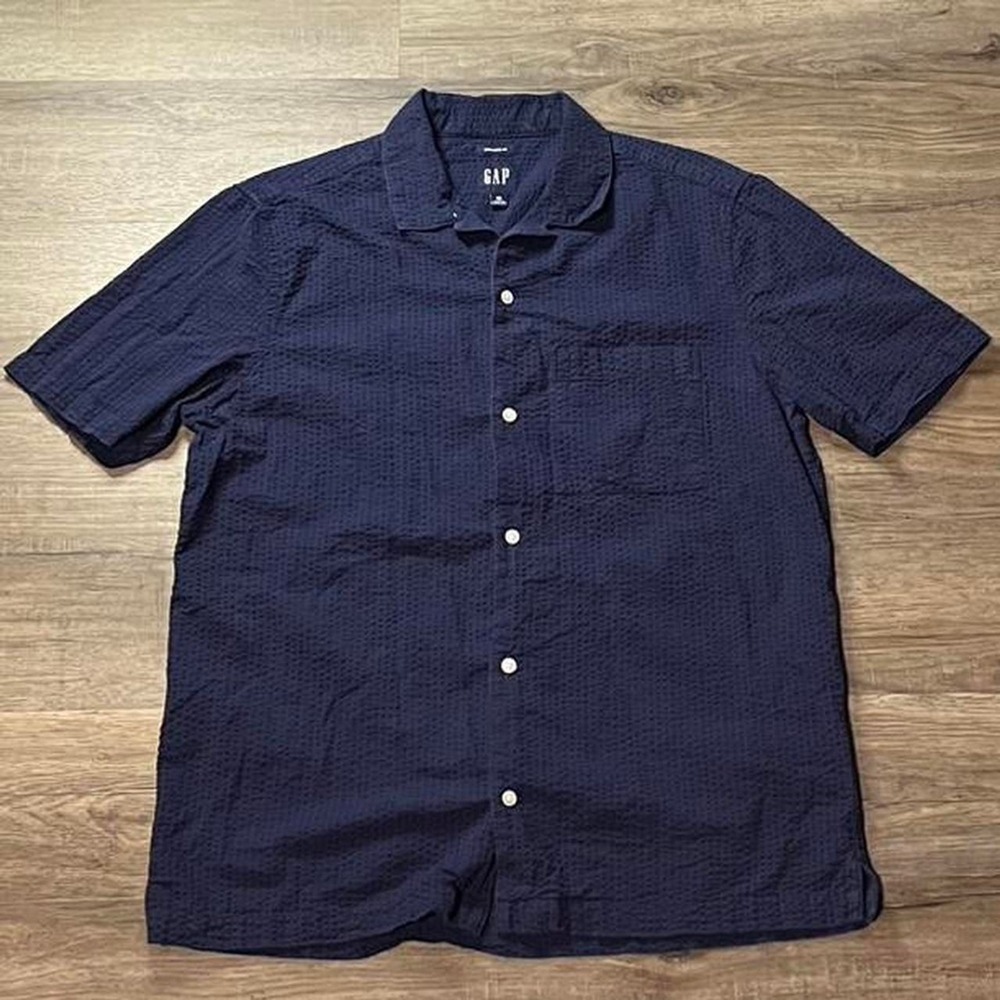 Gap Blue Standard Waffle Golf Beach Polo Button Shirt‎ Medium